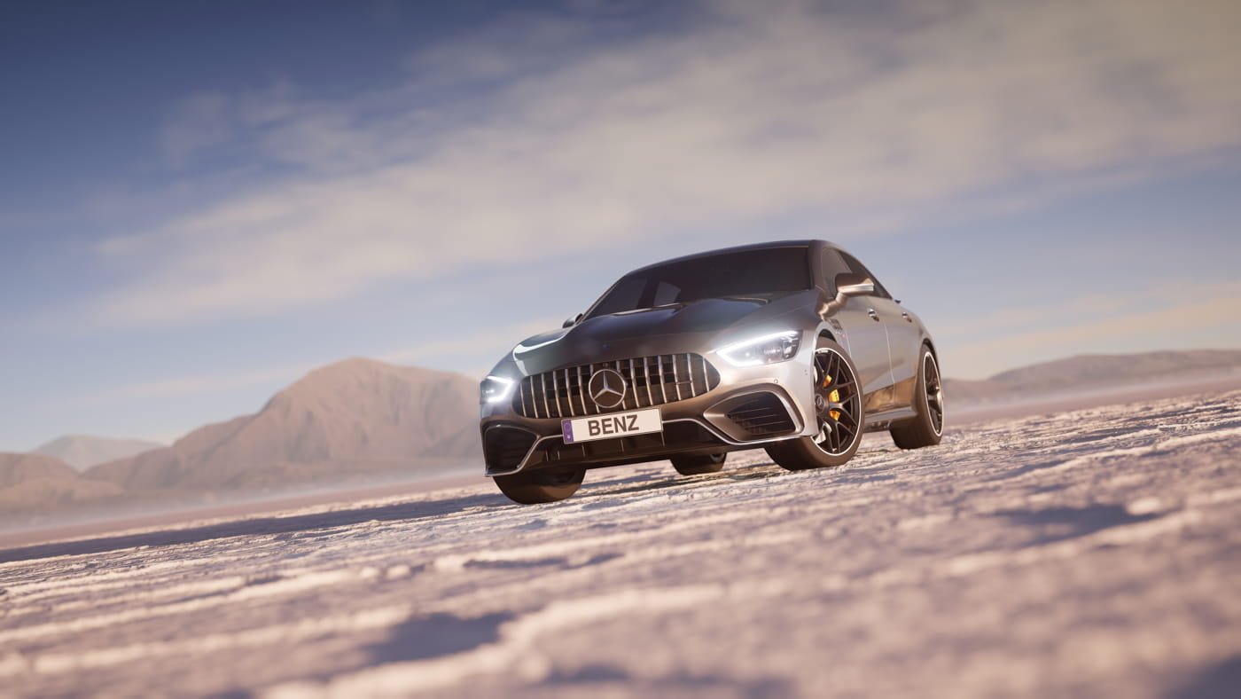 Mercedes GT in a salt-flat environment from Andreas Boehler’s portfolio